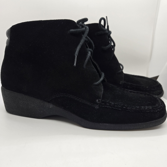 Etienne Aigner Black Leather Suede Lace Up Ankle Boot 9.5 - Picture 5 of 12